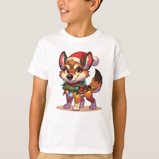 Dingo Vrolijk Kerstfeest Winter Dieren Schattige D T-shirt (Voorkant)