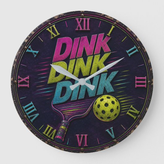 Dink Dink Dink Pickleball Retro Neon Grote Klok (Voorkant)