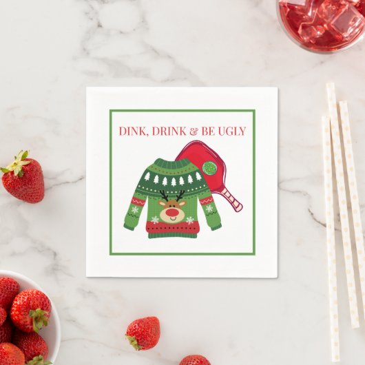 Dink Drink Be Ugly Pickleball Ugly Sweater Party Servet (Insitu)