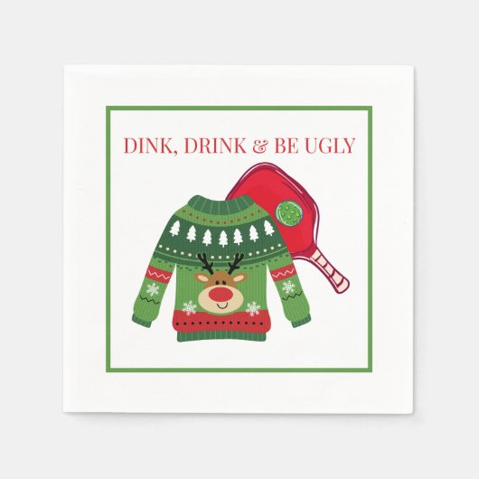 Dink Drink Be Ugly Pickleball Ugly Sweater Party Servet (Voorkant)