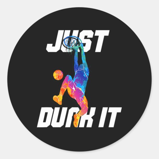 Dink het gewoon! Basketballer Slam Dunk Ronde Sticker (Voorkant)
