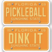 Dink It Pickleball Fan -Retro FL License Plate 2pc Sticker (Voorkant)