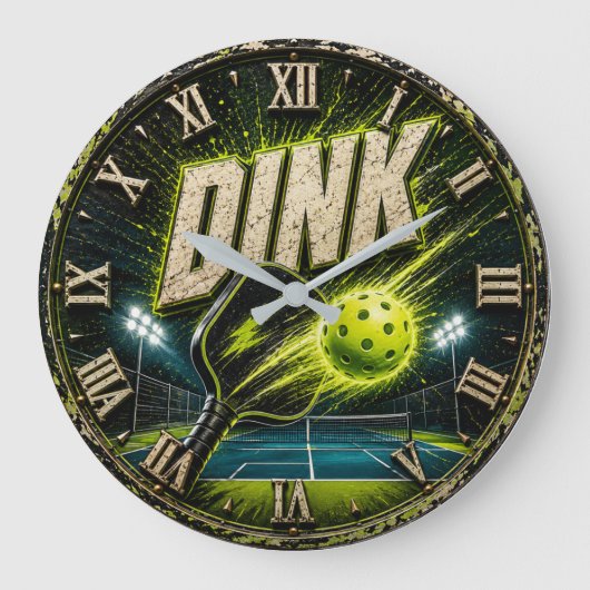 Dink Neon Pickleball Player Gift Grote Klok (Voorkant)