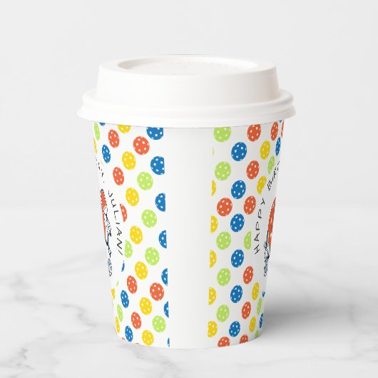 Dink Pickleball Party Sport Cartoon Mascotte Paddl Papieren Bekers (Links)