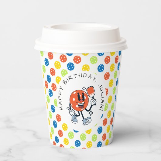 Dink Pickleball Party Sport Cartoon Mascotte Paddl Papieren Bekers (Achterkant)