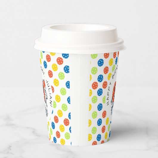 Dink Pickleball Party Sport Cartoon Mascotte Paddl Papieren Bekers (Rechts)