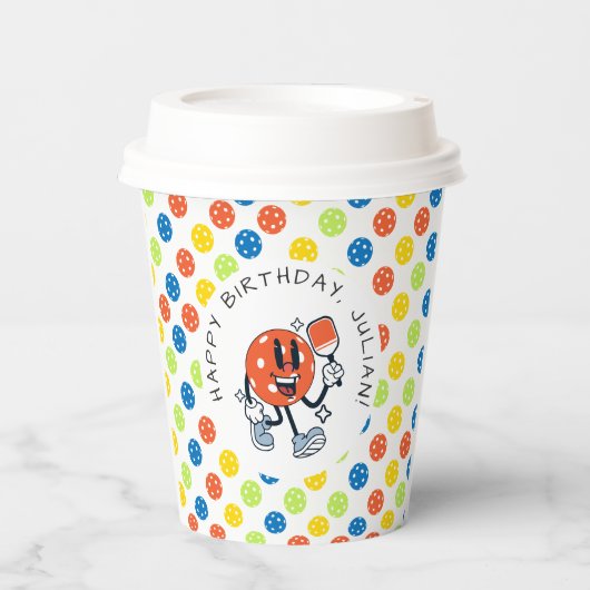 Dink Pickleball Party Sport Cartoon Mascotte Paddl Papieren Bekers (Voorkant)