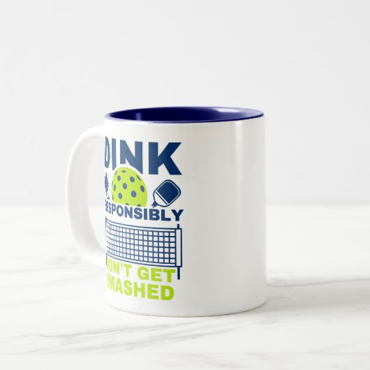 Dink Responsibly Don't Get Smashed Pickleball Tweekleurige Koffiemok (Voorkant links)