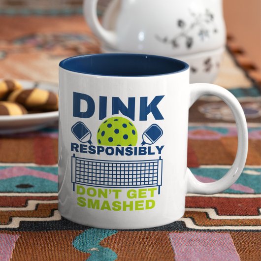 Dink Responsibly Don't Get Smashed Pickleball Tweekleurige Koffiemok
