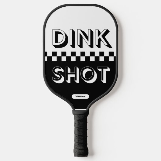 Dink Shot Zwart-Wit Geruite 3D Aangepaste Naam Pickleball Paddle (Voorkant)