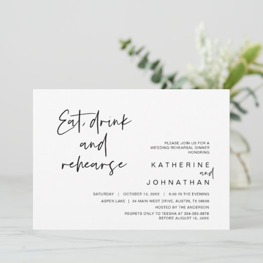 Dinken, eten, Drinken en repetities voor bruiloft Kaart (Staand voorkant)