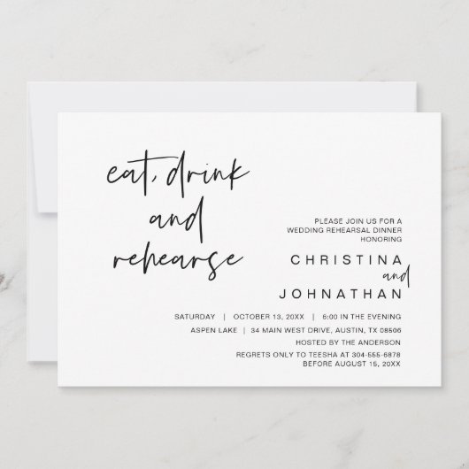 Dinken, eten, Drinken en repetities voor bruiloft Kaart (Voorkant)