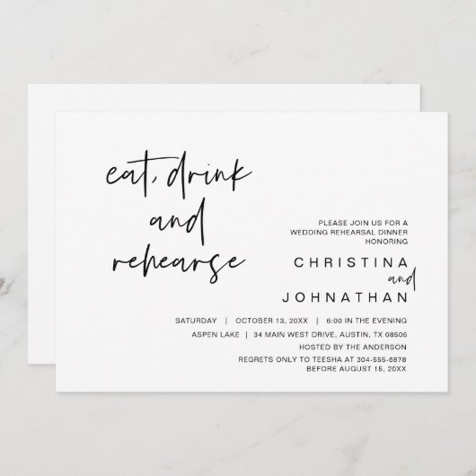 Dinken, eten, Drinken en repetities voor bruiloft Kaart (Voorkant / Achterkant)