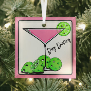 Dinking Cosmo roze cocktail, Pickleballimieten Glas Ornament