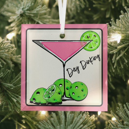Dinking Cosmo roze cocktail, Pickleballimieten Glas Ornament (Insitu)
