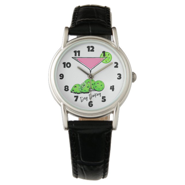 Dinking Cosmo roze cocktail, Pickleballimieten Horloge (Voorkant)