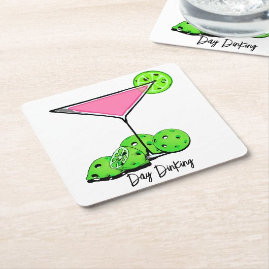 Dinking Cosmo roze cocktail, Pickleballimieten Kartonnen Onderzetters (Schuin)