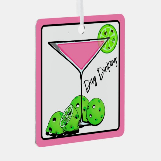 Dinking Cosmo roze cocktail, Pickleballimieten Metalen Ornament (Voorkant Rechts)