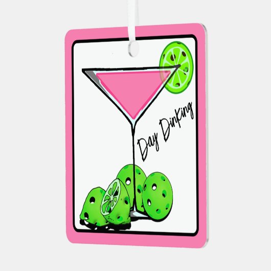 Dinking Cosmo roze cocktail, Pickleballimieten Metalen Ornament (Voorkant links)