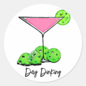 Dinking Cosmo roze cocktail, Pickleballimieten Ronde Sticker (Voorkant)