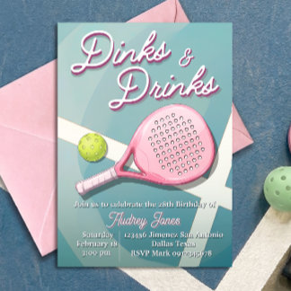 Dinks en Dranks - Pickleball Verjaardagsuitnodigin Kaart
