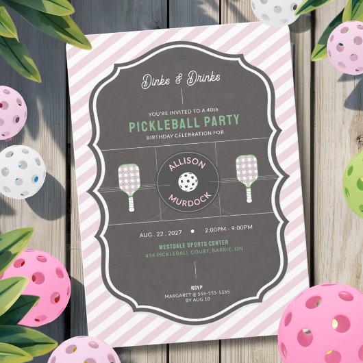 Dinks en Dranks Roze Pickleball Feest Verjaardag Kaart