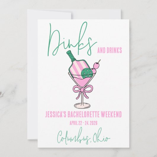Dinks en Drinken, Pickleball Bachelorette Party Kaart (Voorkant)