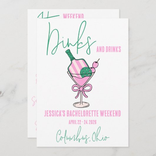 Dinks en Drinken, Pickleball Bachelorette Party Kaart (Voorkant / Achterkant)