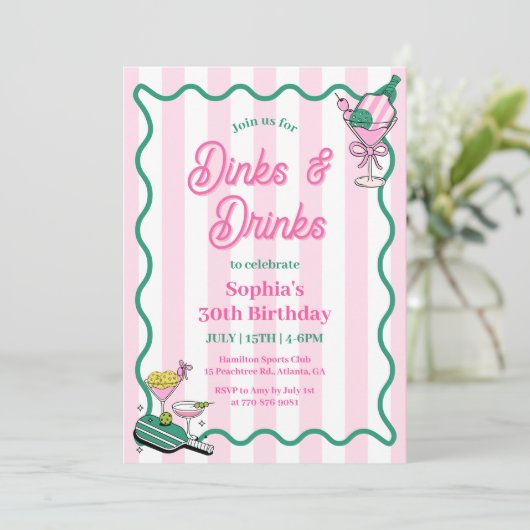 Dinks en Drinken Pickleball Verjaardag Kaart (Staand voorkant)