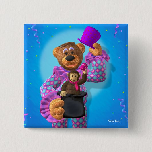 Dinky Beren met aap Vierkante Button 5,1 Cm (Voorkant)