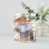 Dinky Beren Waterverf - Beer lezen Briefkaart (Staand voorkant)