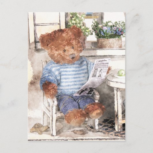Dinky Beren Waterverf - Beer lezen Briefkaart (Voorkant)