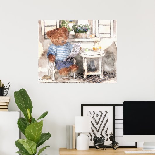 Dinky Beren Waterverf - Beer lezen Poster (Thuiskantoor)