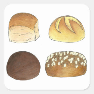 Dinner Bread Rolls Buns Bakery Baker Chef Foodie Vierkante Sticker