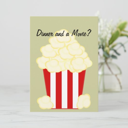 Dinner en Movie Hot Buttered Popcorn Invitation Kaart (Staand voorkant)