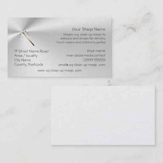 Dinner en party Magicien, Golden Wand logo Visitekaartje (Voorkant / Achterkant)