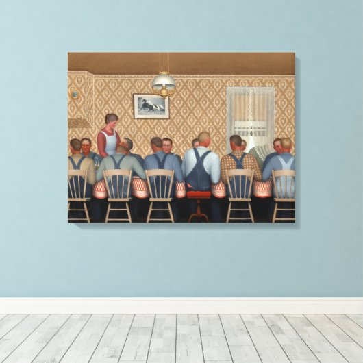 Dinner for Threshers by Grant Wood Canvas Afdruk (Insitu (Houten vloer))