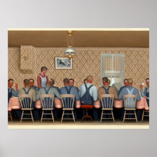 Dinner for Threshers by Grant Wood Poster (Voorkant)