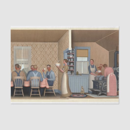 Dinner for Threshers by Grant Wood Tissuepapier (Voorkant)