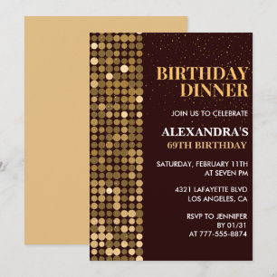 Dinner Glitter Glam Zwart Goud 69e verjaardag Kaart