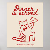Dinner Is Served Rood & Beige Minimaal Katposter Poster (Voorkant)
