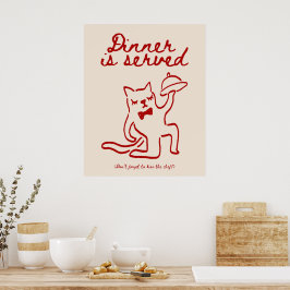 Dinner Is Served Rood & Beige Minimaal Katposter Poster