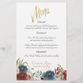 Dinner Menu Berichten en Blauwe Floral Weddenschap (Voorkant)