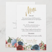 Dinner Menu Berichten en Blauwe Floral Weddenschap (Voorkant / Achterkant)