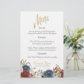 Dinner Menu Berichten en Blauwe Floral Weddenschap (Staand voorkant)