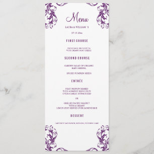 Dinner Menu-kaarten voor bruiloft   Eggplant Damas Menu
