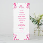 Dinner Menu-kaarten voor bruiloft | Fuchsia Damask Menu (Staand voorkant)