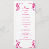 Dinner Menu-kaarten voor bruiloft | Fuchsia Damask Menu (Voorkant / Achterkant)