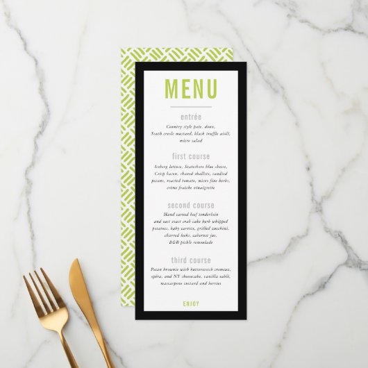 DINNER MENU moderne metalen raster kalk zwart (Voorkant / Achterkant in situ)