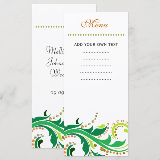 Dinner-menukaart, zwenkfloraal menu (Voorkant / Achterkant)